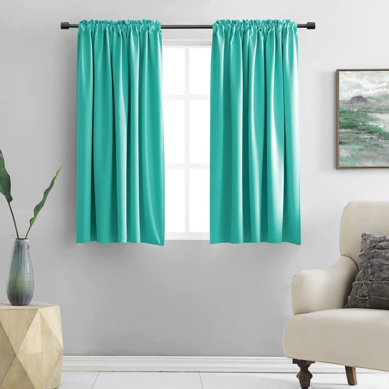 DONREN Turquoise Blackout Curtains for Bedroom - Thermal Insulated Rod Pocket Short Curtain Drapes (42 by 54 Inch,2 Panels) - Image 1